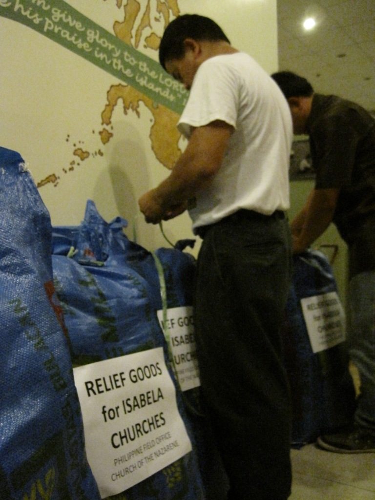 More than 120 bags of rice were backed for Nazarene families displaced by Typhoon Labuyo.