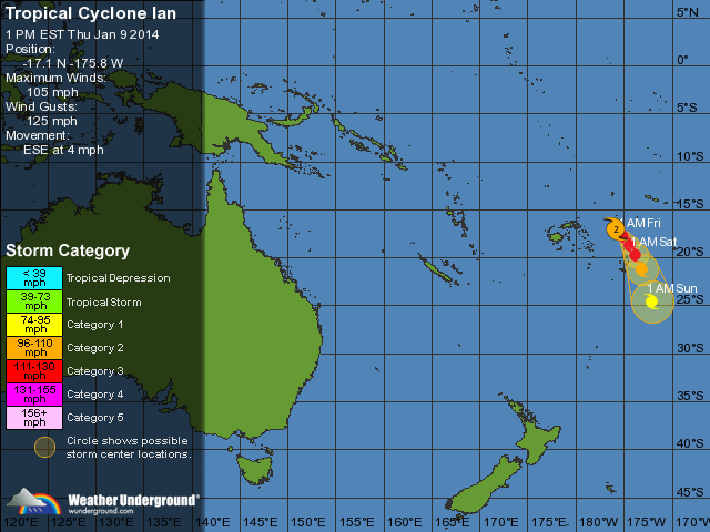 Typhoon Ian Building in the South Pacific – Tonga in Path