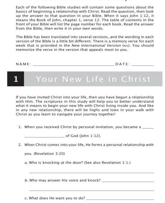 Basic Discipleship Lessons, Your New Life in Christ