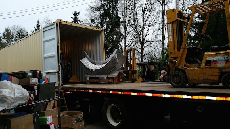 Container being loaded at Nazarene Compassionate Ministries Warehouse - Canada.