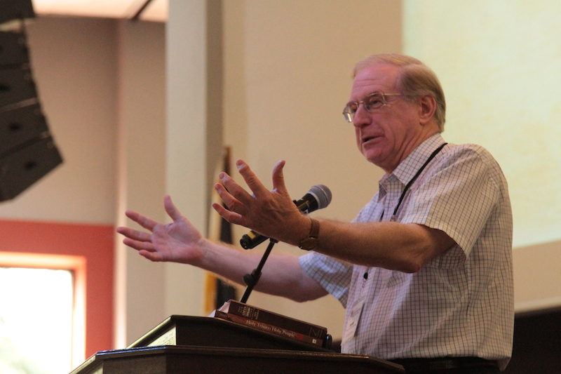 Dr. Thomas Noble, Professor of Theology at Nazarene Theological Seminary in Kansas City, addresses the conference.