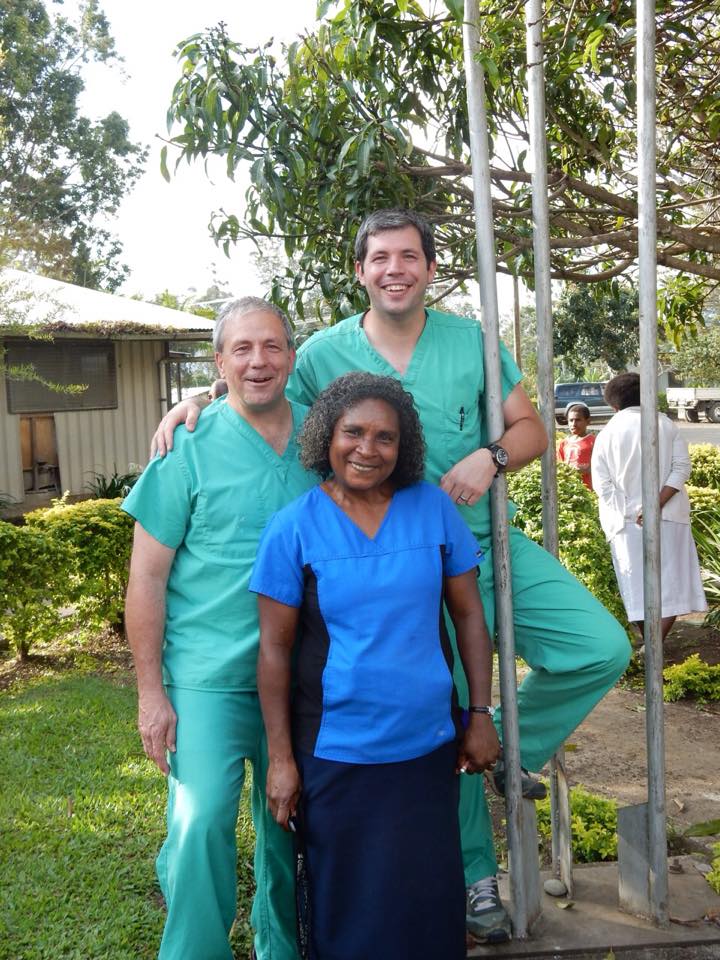 Dr. Jim, Dr. Ben (Jim's son), Margret - scrub nurse at Kudjip Hospital for 30 years.