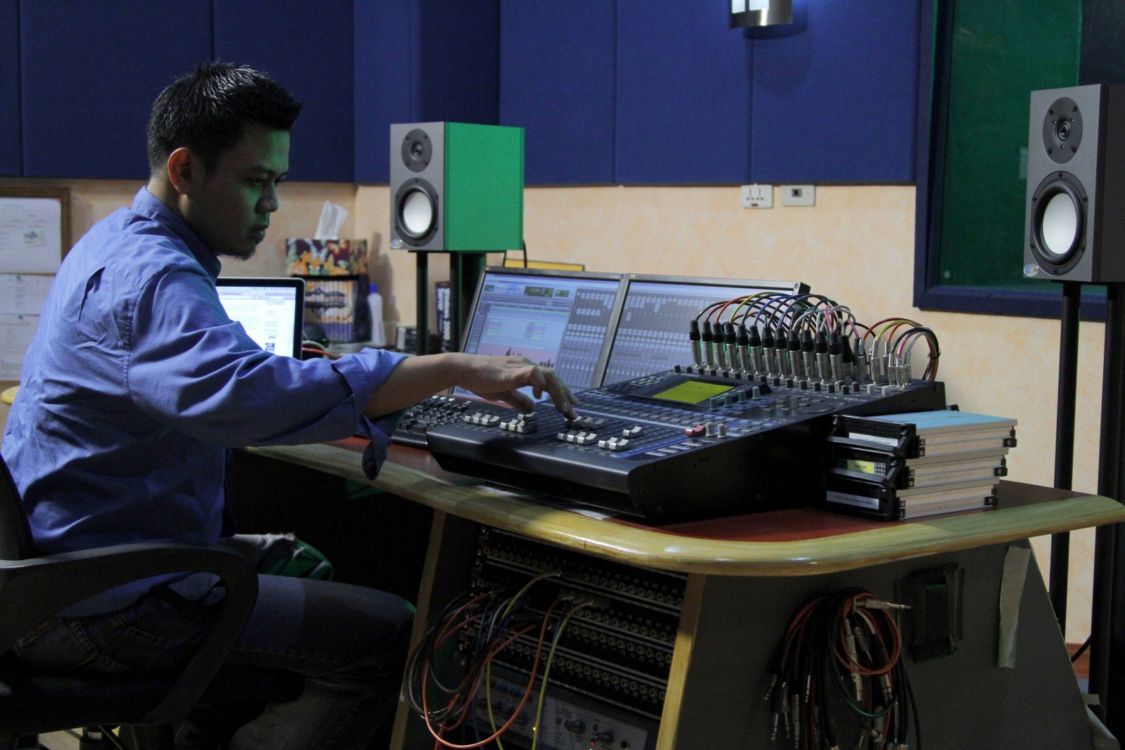 Audio Department Supervisor and Engineer, Sean Tino at work. 